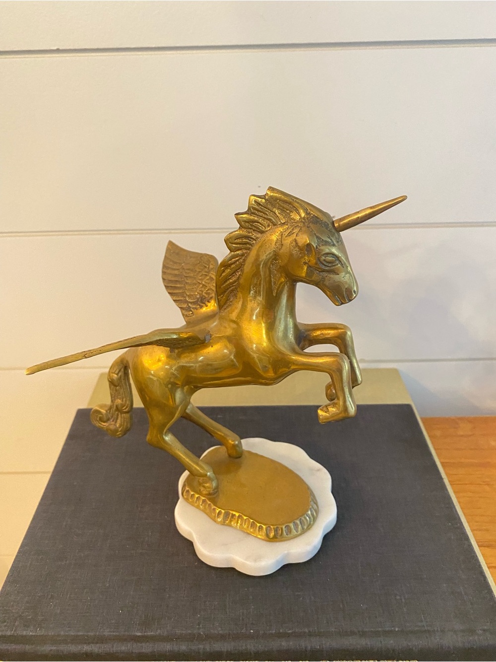 Vintage Solid Brass Winged Unicorn Pegasus Pegacorn Ethereal Mythical Creature - Picture 3 of 13
